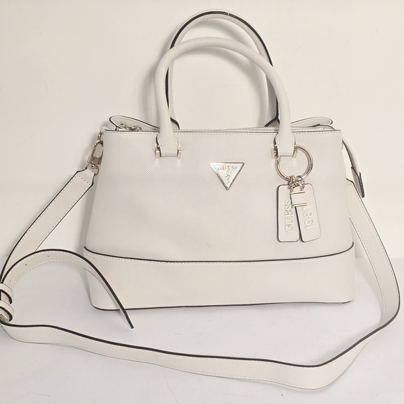 GUESS Ivory Satchel with Silver Accents - Picture 1 of 10